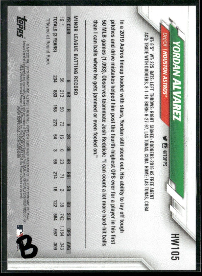 Yordan Alvarez 2020 Topps Holiday RC #HW105 Houston Astros