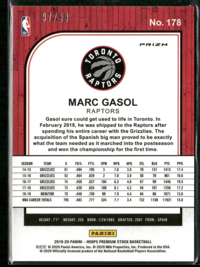 Marc Gasol 2019 Hoops Premium Stock Green Prizm /99 #178 Toronto Raptors