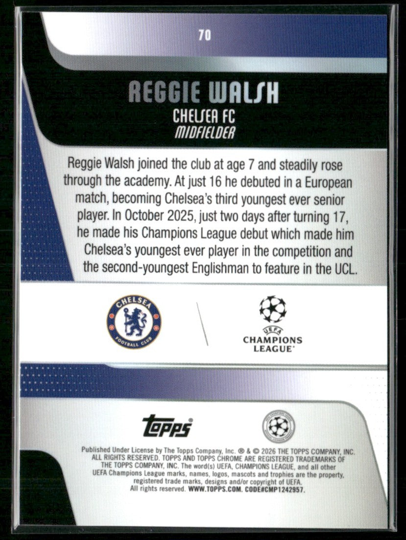 Reggie Walsh 2025 Topps Chrome UEFA Club Competitions Raywave RC #70 Chelsea