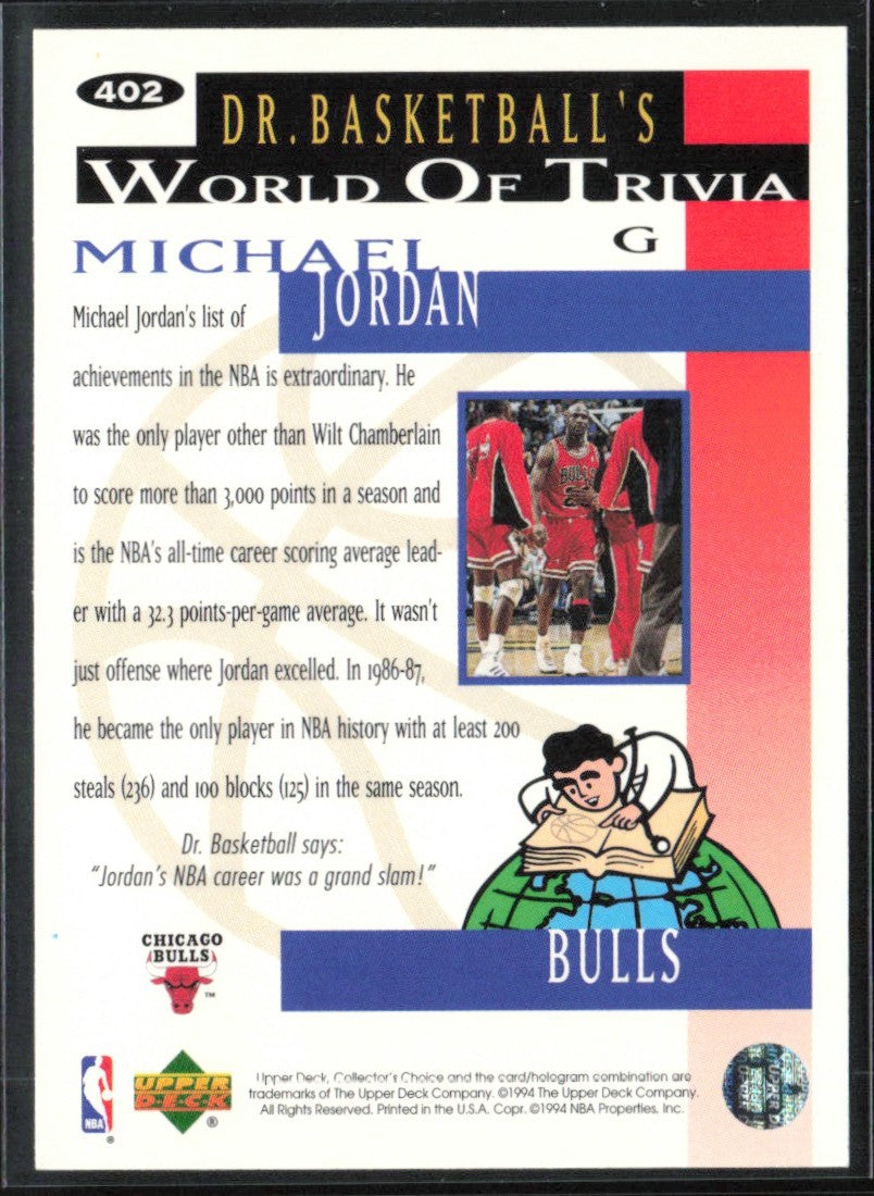 Michael Jordan 1994 Collector's Choice Dr. Basketball's World of Trivia #402