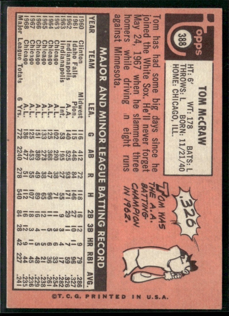 Tom McCraw 1969 Topps #388 Chicago White Sox