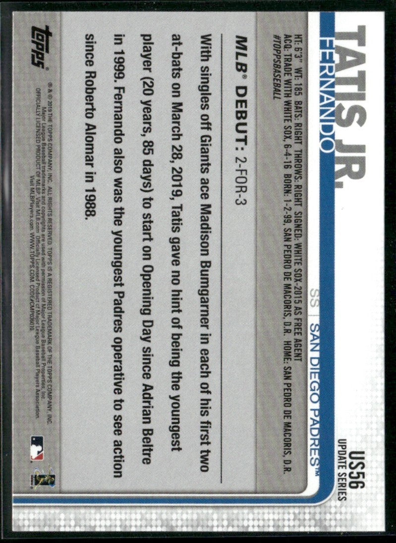 Fernando Tatis Jr. 2019 Topps Update #US56 San Diego Padres