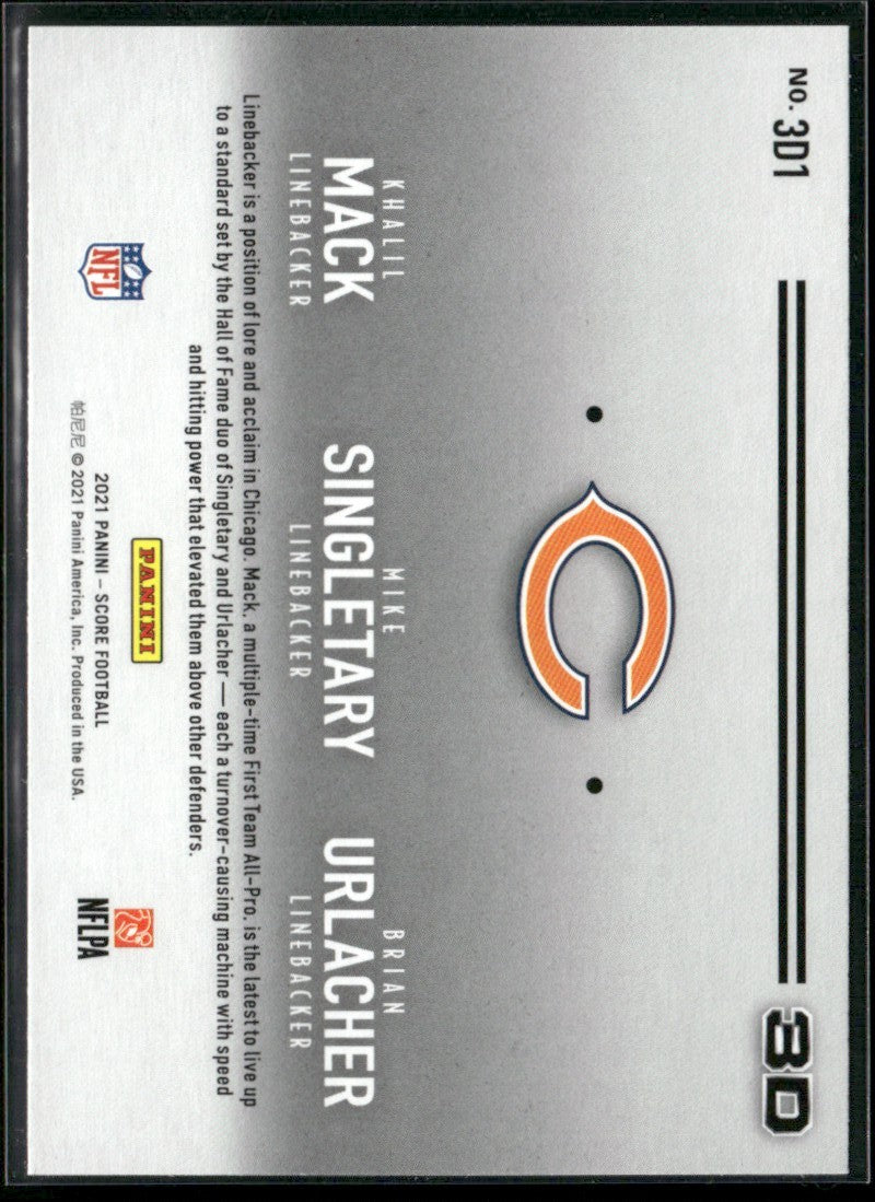 Brian Urlacher/Khalil Mack/Mike Singletary 2021 Panini Score 3D #3D1