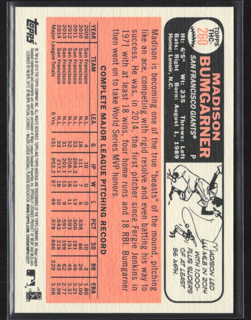 Madison Bumgarner 2015 Topps Heritage Chrome Purple Refractor #THC-260