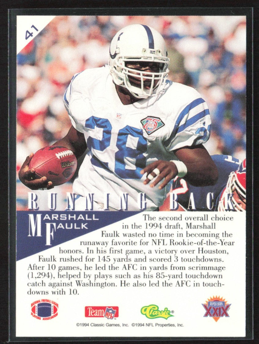Marshall Faulk 1995 Classic NFL Experience #41 Indianapolis Colts