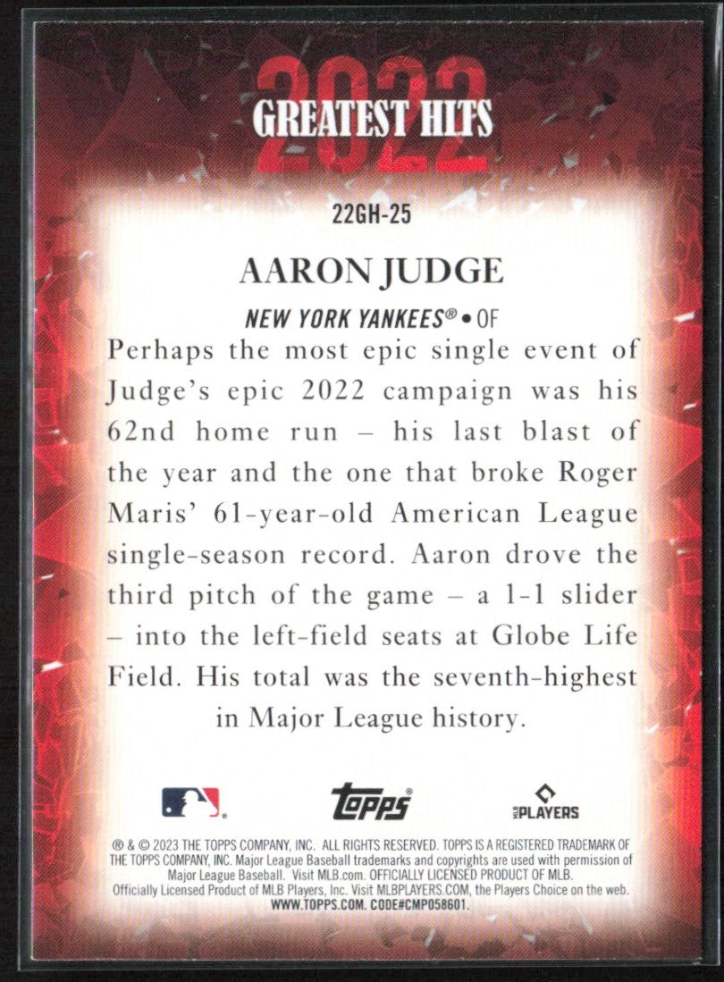 Aaron Judge 2023 Topps Greatest Hits #22GH-25 New York Yankees
