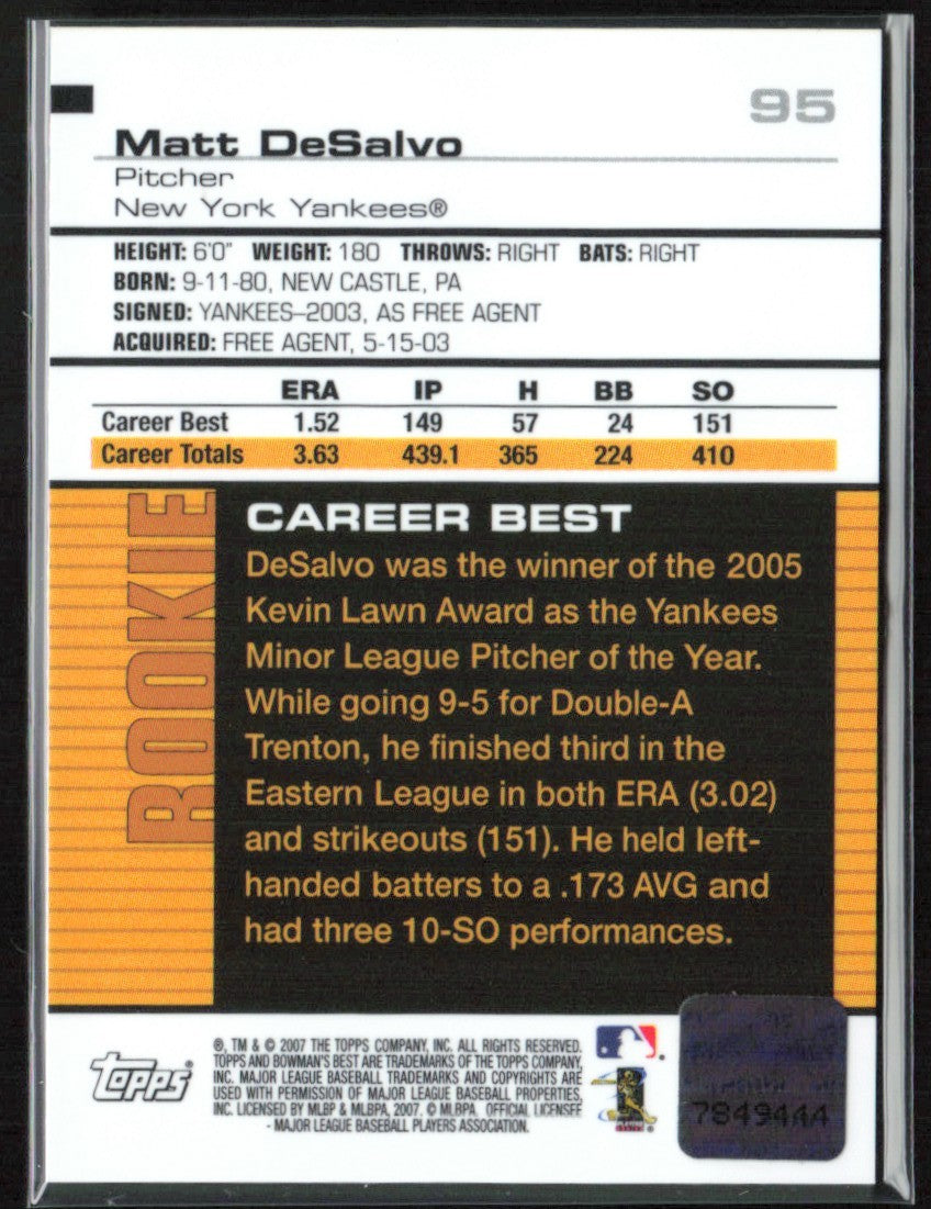 Matt DeSalvo 2007 Bowman's Best RC AUTO #95 New York Yankees