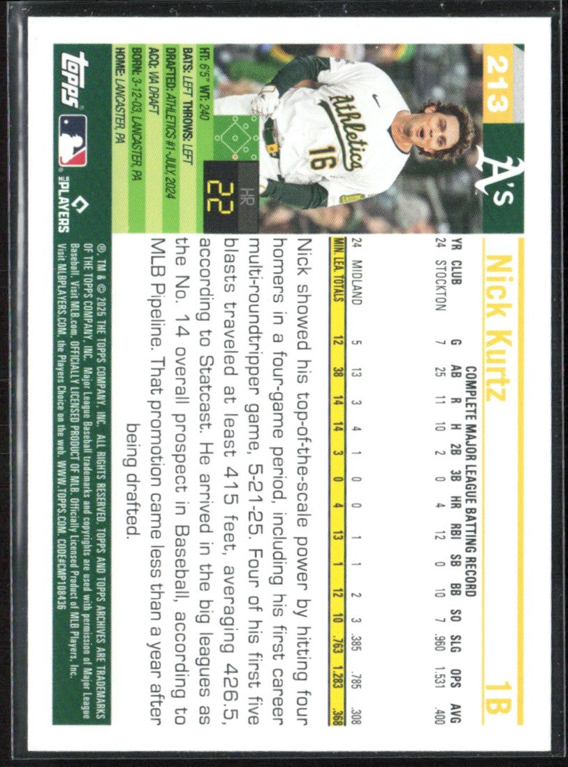 Nick Kurtz 2025 Topps Archives RC #213 Athletics