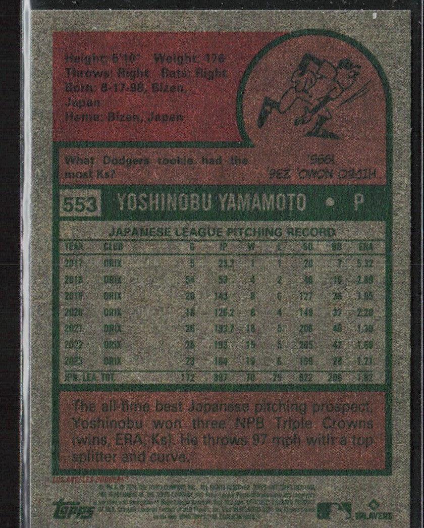Yoshinobu Yamamoto 2024 Topps Heritage RC #553 Los Angeles Dodgers