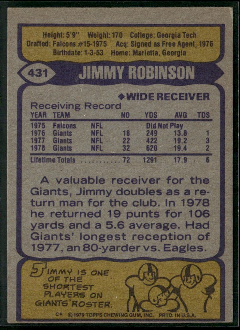 Jimmy Robinson 1979 Topps #431 New York Giants