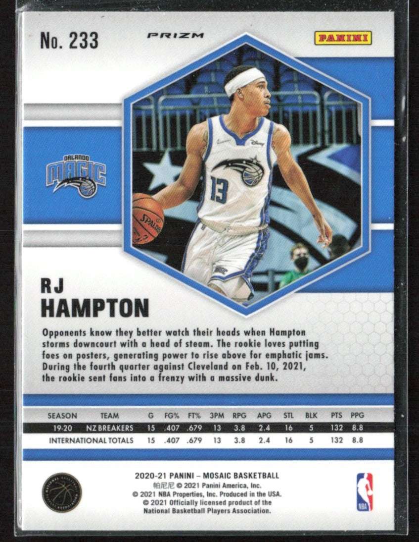 RJ Hampton 2020 Panini Mosaic Silver Fast Break RC #233 Orlando Magic