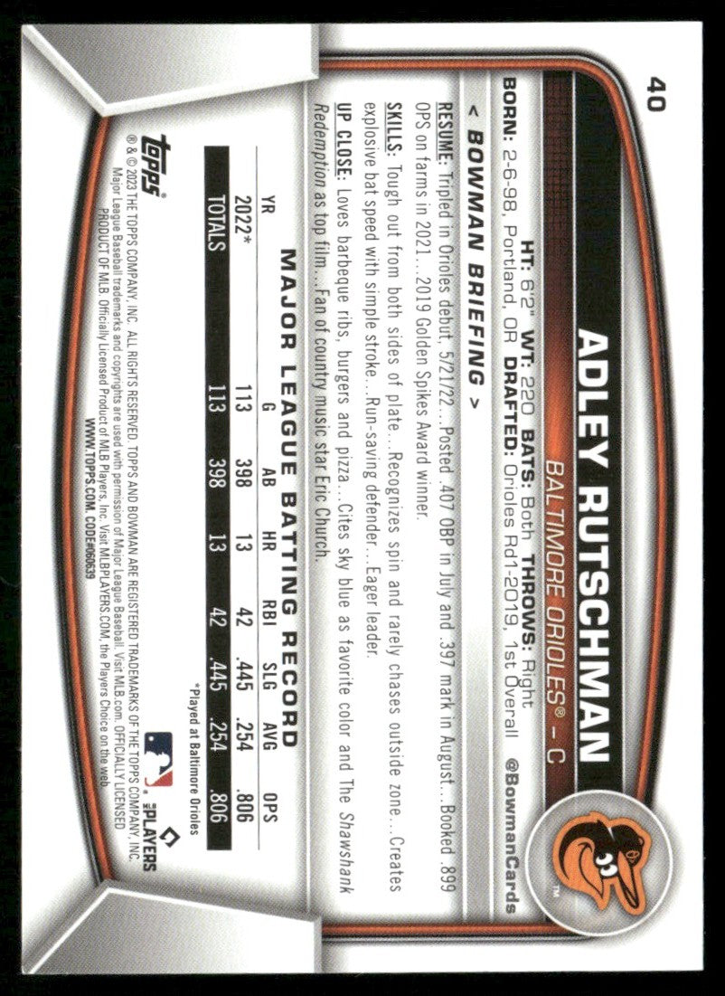 Adley Rutschman 2023 Bowman RC #40 Baltimore Orioles