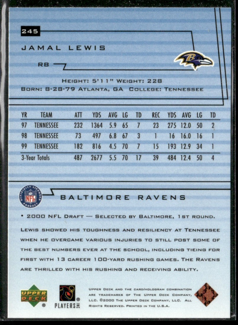 Jamal Lewis 2000 Upper Deck Encore SGC Blue Labels RC #245 Baltimore Ravens