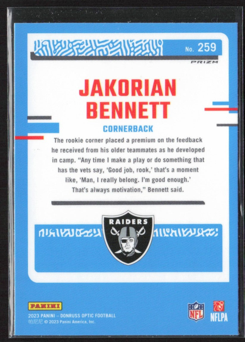 Jakorian Bennett 2023 Donruss Optic Purple Shock RC #259 Las Vegas Raiders