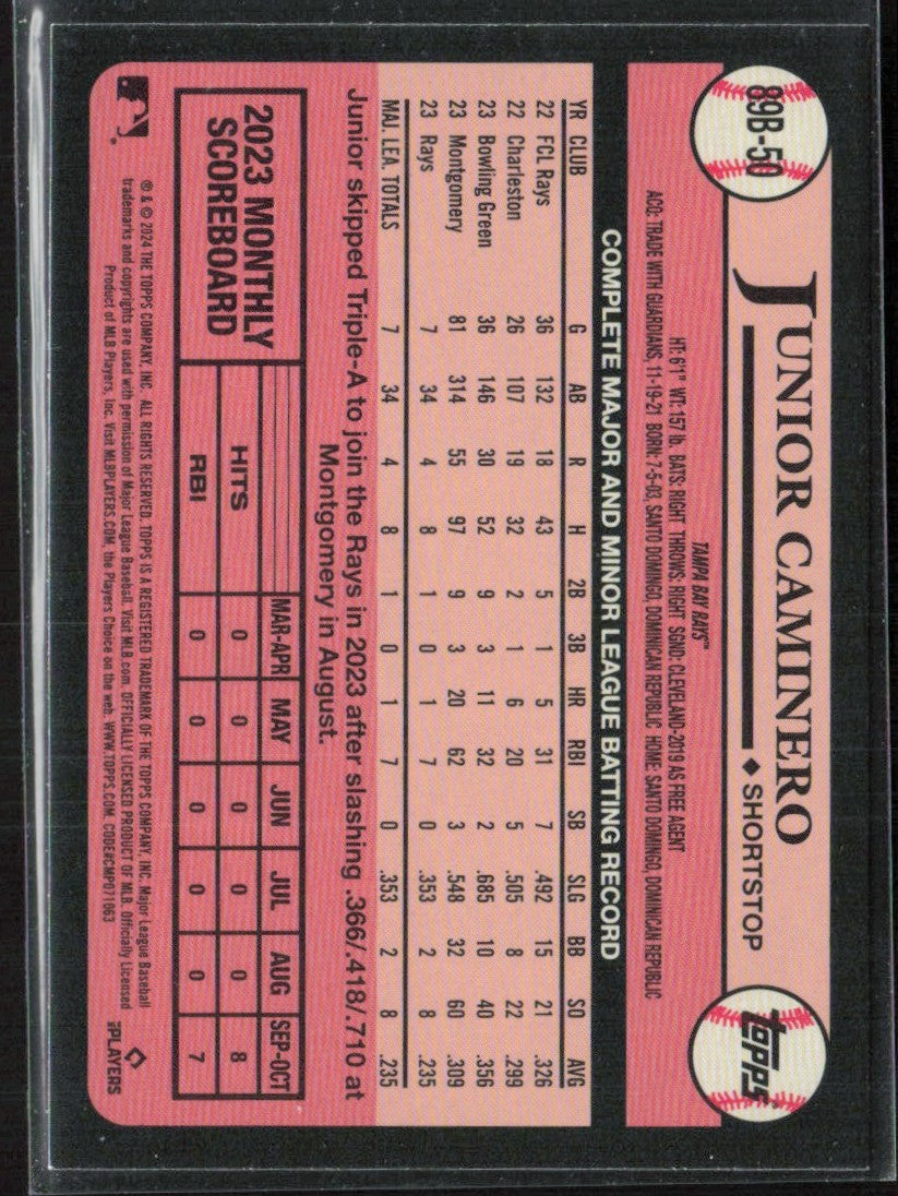 Junior Caminero 2024 Topps 1989 Design RC #89B-50 Tampa Bay Rays