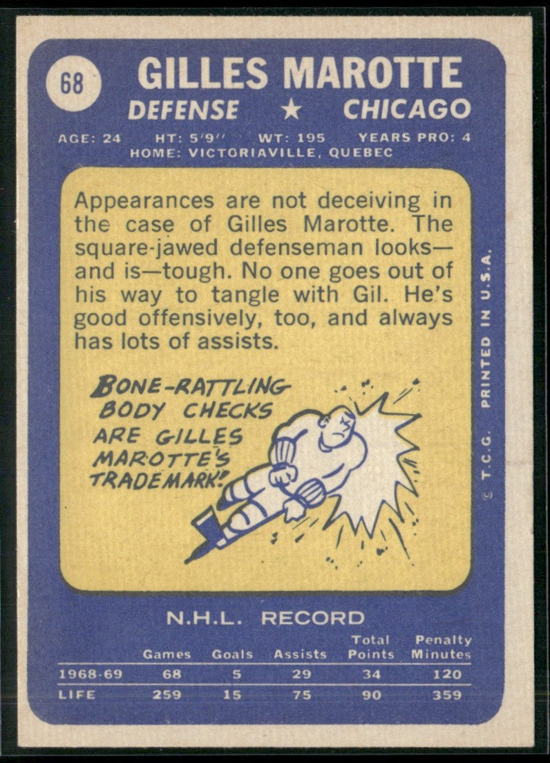 Gilles Marotte 1969 Topps #68 Chicago Blackhawks