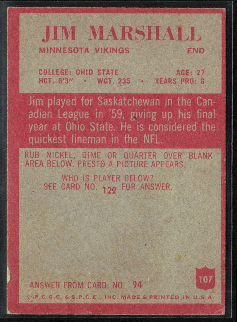 Jim Marshall 1965 Philadelphia RC #107 Minnesota Vikings
