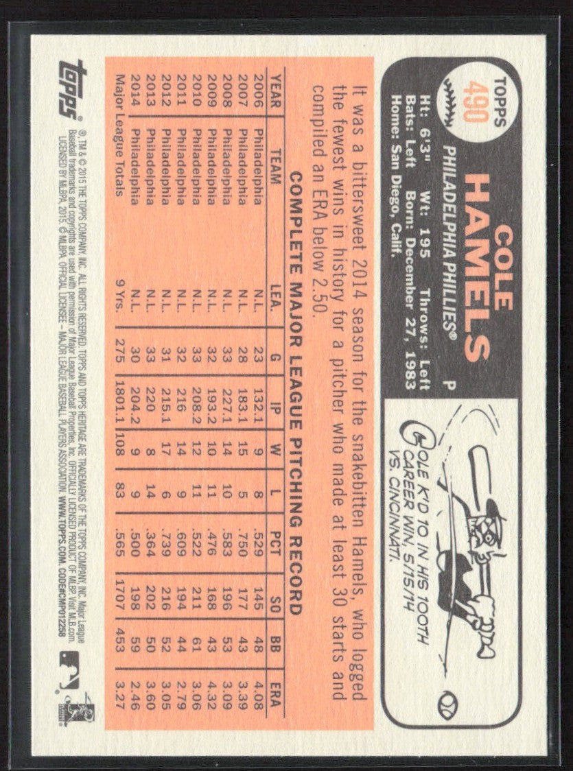 Cole Hamels 2015 Topps Heritage SP #490 Philadelphia Phillies