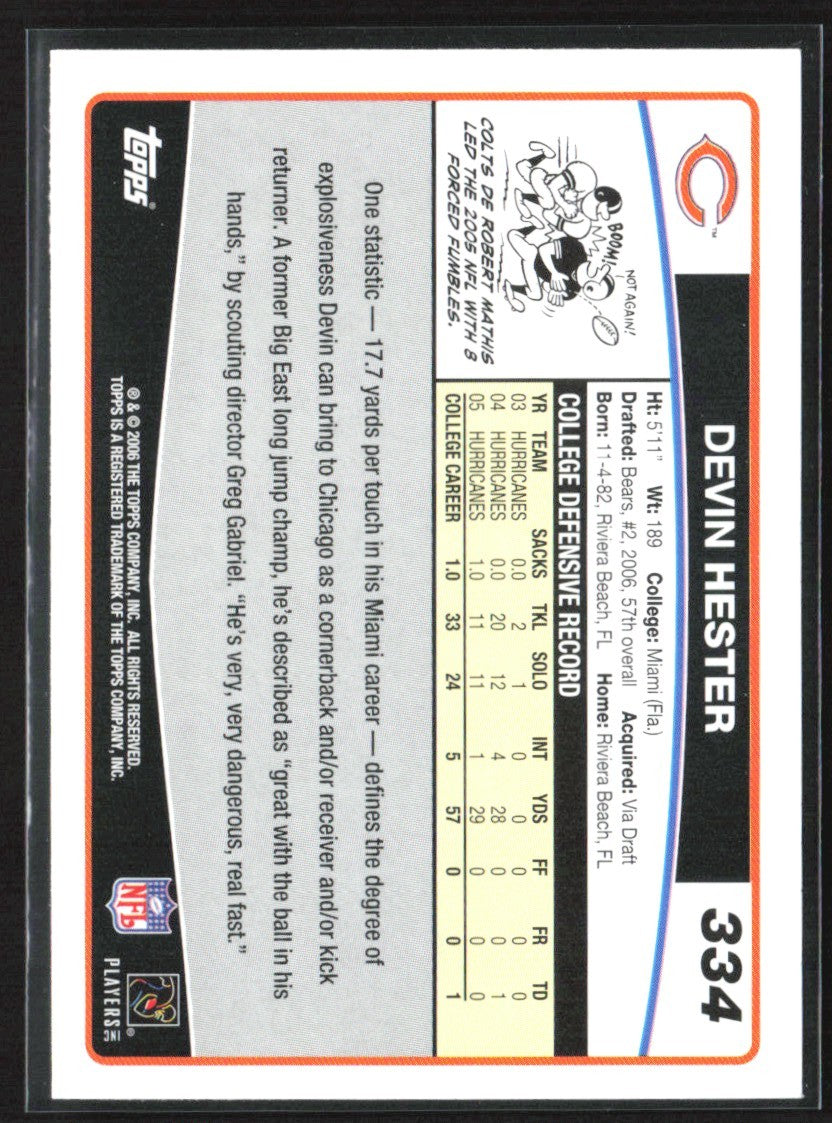 Devin Hester 2006 Topps RC #334 Chicago Bears