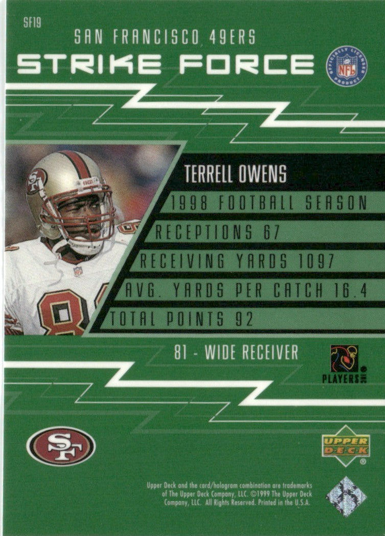 Terrell Owens 1999 Upper Deck Strike Force #SF19 San Francisco 49ers