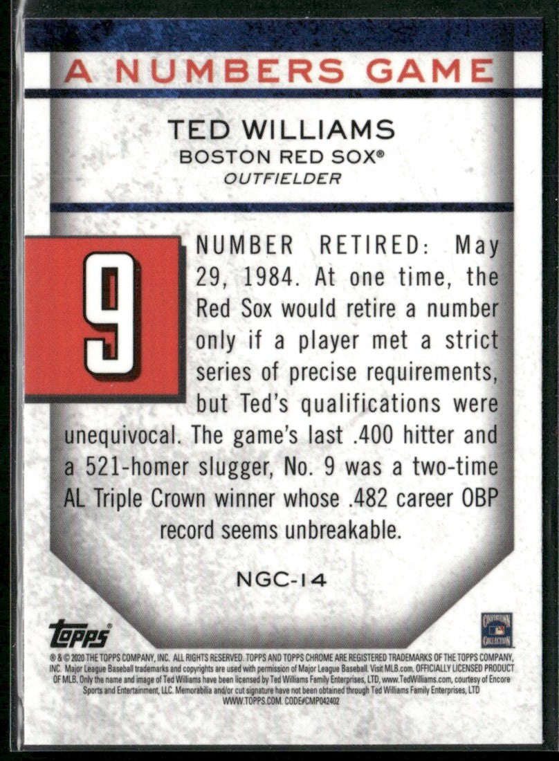 Ted Williams 2021 Topps Chrome Numbers Game Refractor #NGC-14 Boston Red Sox