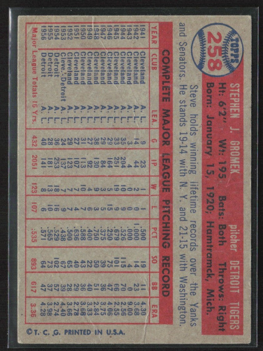 Steve Gromek 1957 Topps #258 Detroit Tigers