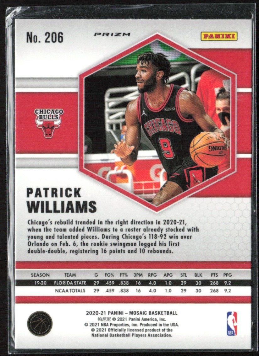 Patrick Williams 2020 Panini Mosaic Fast Break RC #206 Chicago Bulls