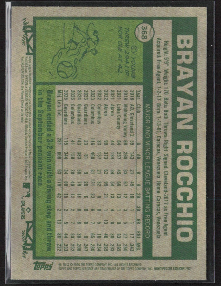 Brayan Rocchio 2026 Topps Heritage Pink Sparkle Refractor #368