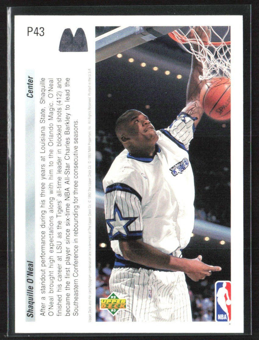 Shaquille O'Neal 1992 Upper Deck McDonald's RC #P43 Orlando Magic