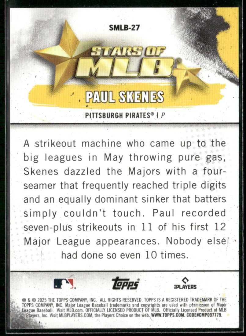 Paul Skenes 2025 Topps Stars of MLB #SMLB-27 Pittsburgh Pirates