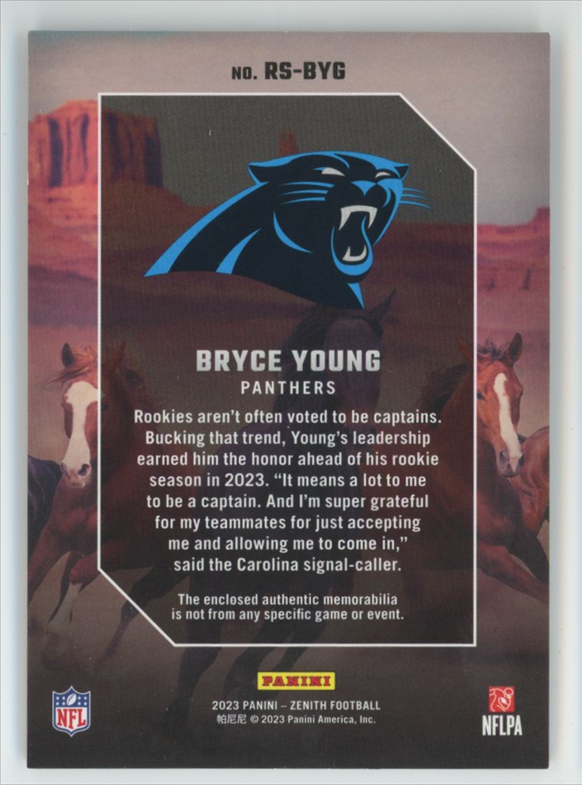 Bryce Young 2023 Panini Zenith Rookie Stallions RC Jersey #RS-BYG