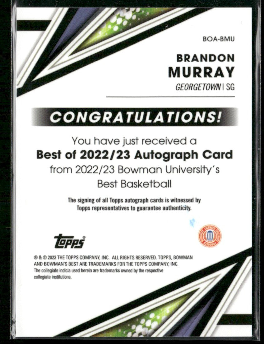 Brandon Murray 2022 Bowman University Best of 2022 Autographs AUTO #BOA-BMU