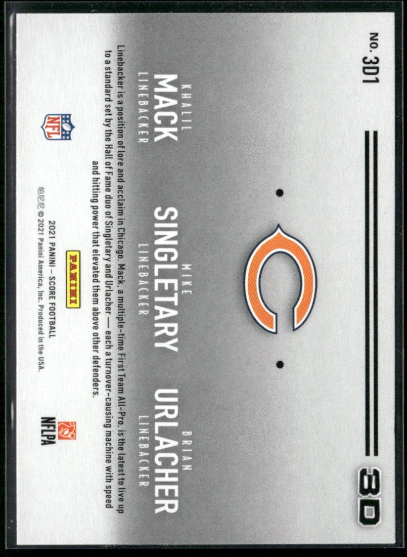 Brian Urlacher/Khalil Mack/Mike Singletary 2021 Panini Score 3D #3D1