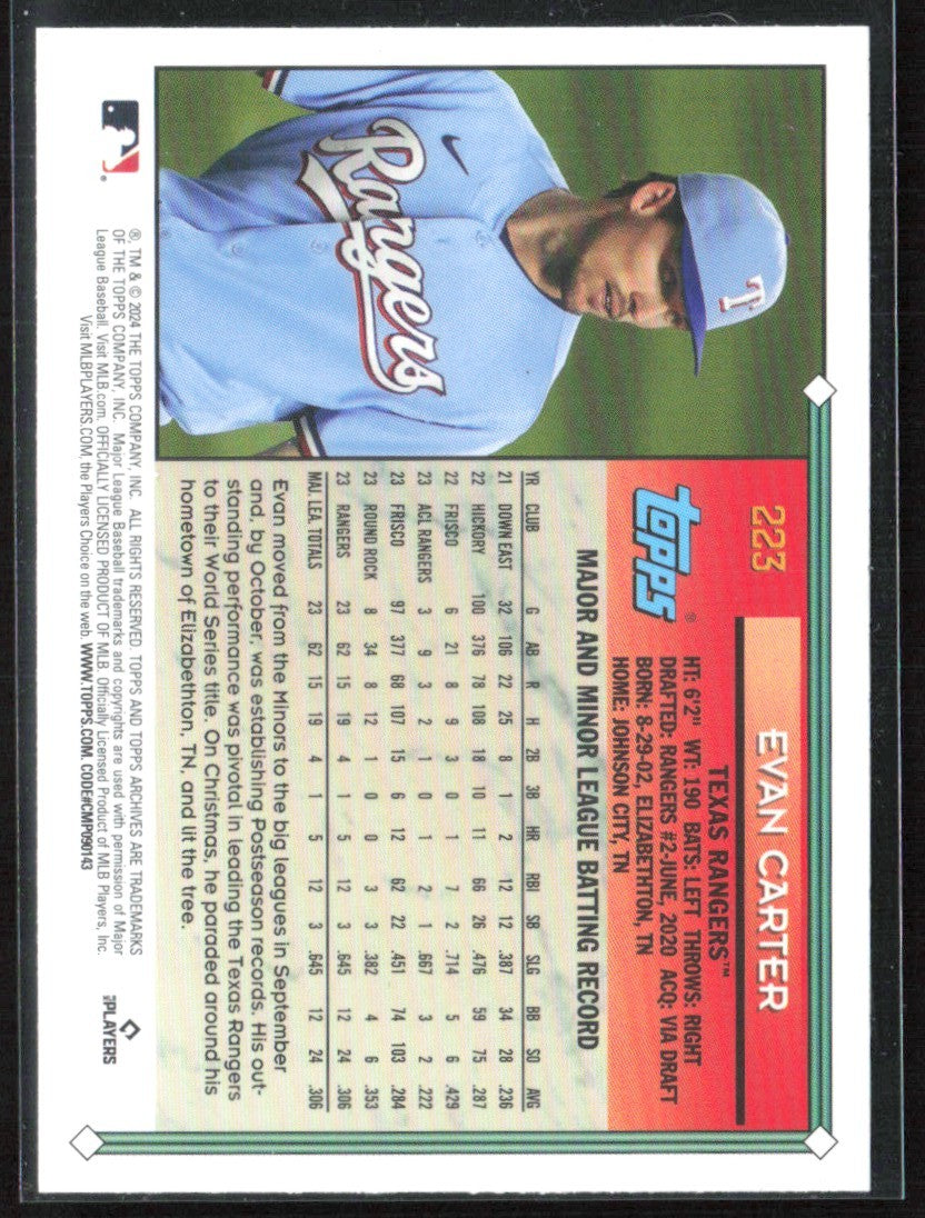 Evan Carter 2024 Topps Archives RC #223 Texas Rangers