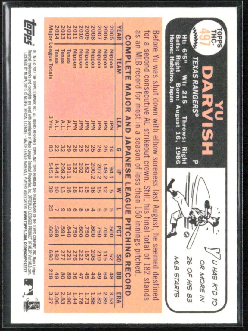 Yu Darvish 2015 Topps Heritage Retail Foil #THC-497 Texas Rangers