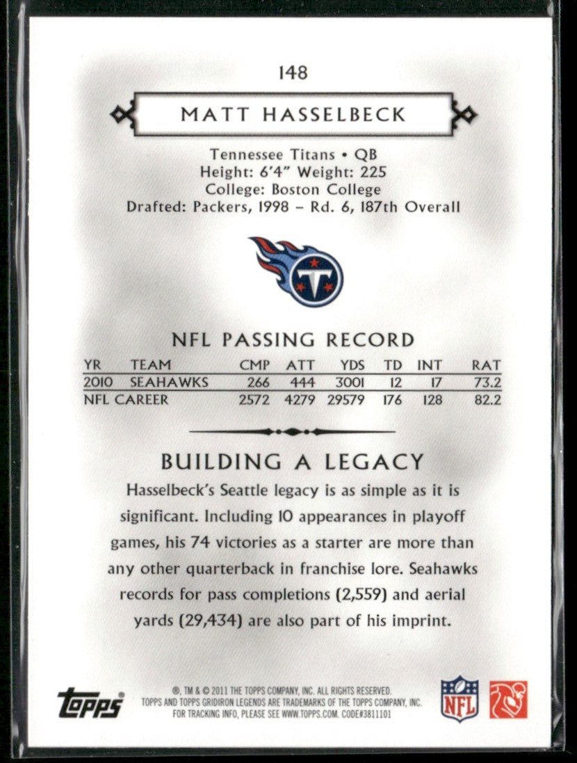 Matt Hasselbeck 2011 Topps Gridiron Legends Bronze /299 #148 Tennessee Titans