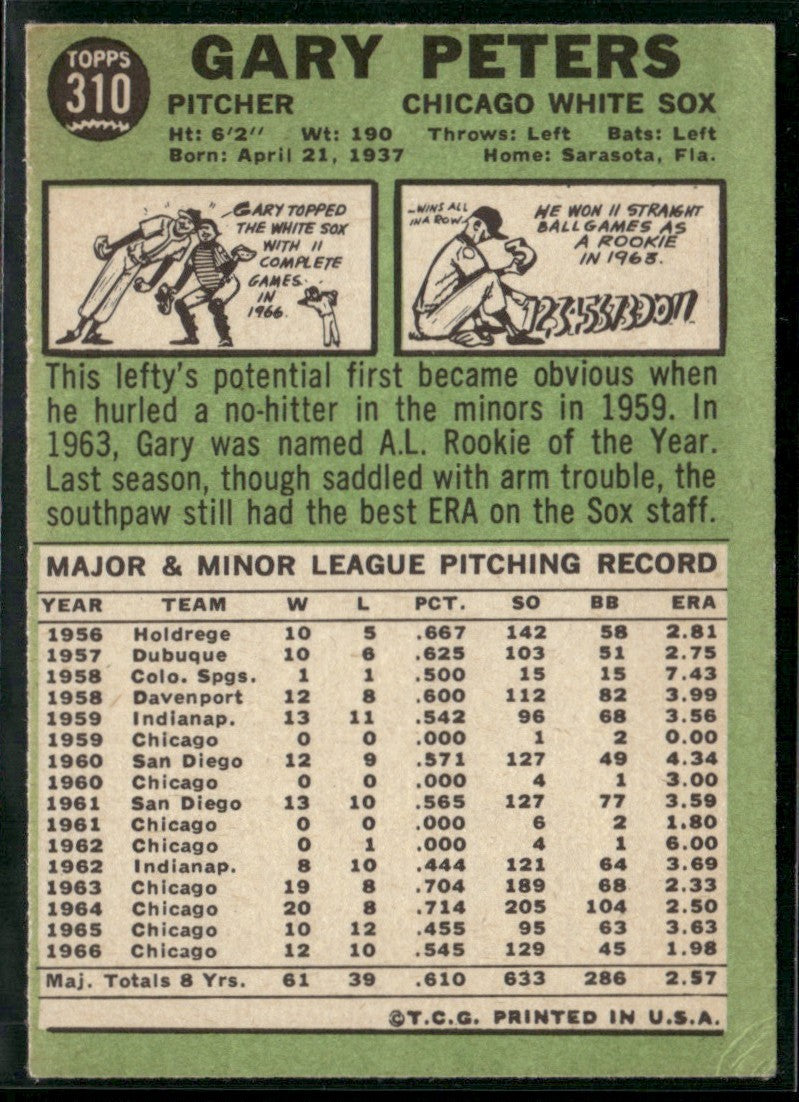 Gary Peters 1967 Topps #310 Chicago White Sox