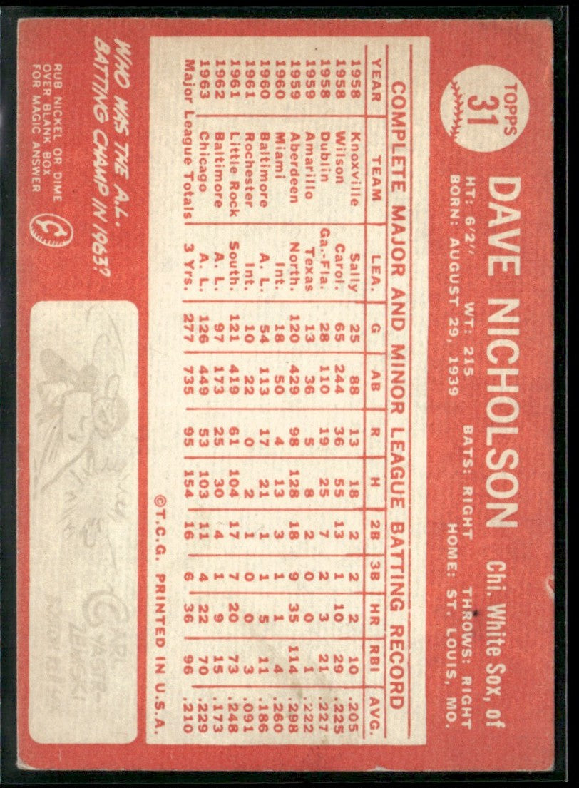 Dave Nicholson 1964 Topps #31 Chicago White Sox