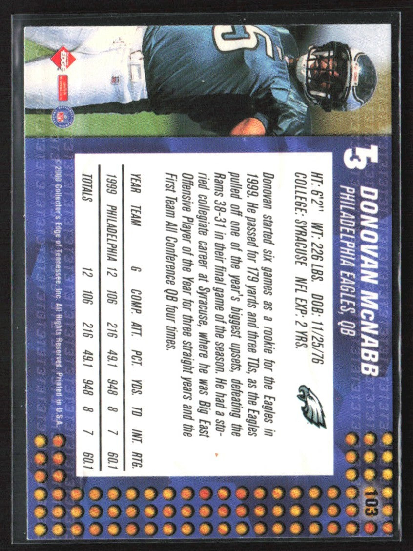 Donovan McNabb 2000 Collector's Edge T3 #103 Philadelphia Eagles