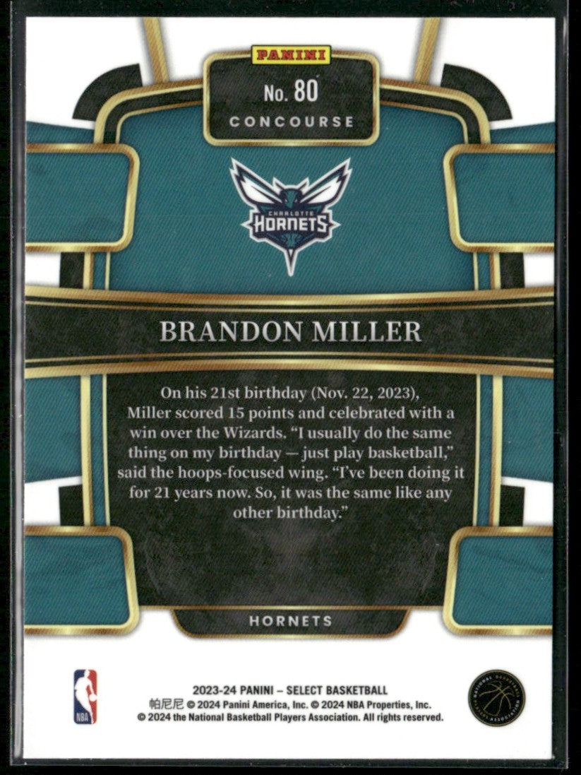 Brandon Miller 2023 Panini Select Concourse Retail Blue RC #80 Charlotte Hornets