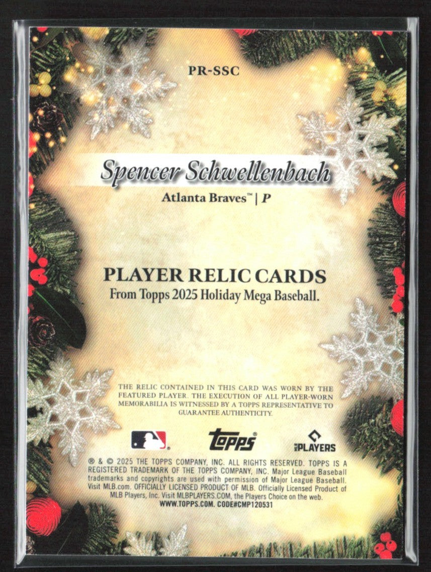 Spencer Schwellenbach 2025 Topps Holiday RC Jersey #PR-SSC Atlanta Braves