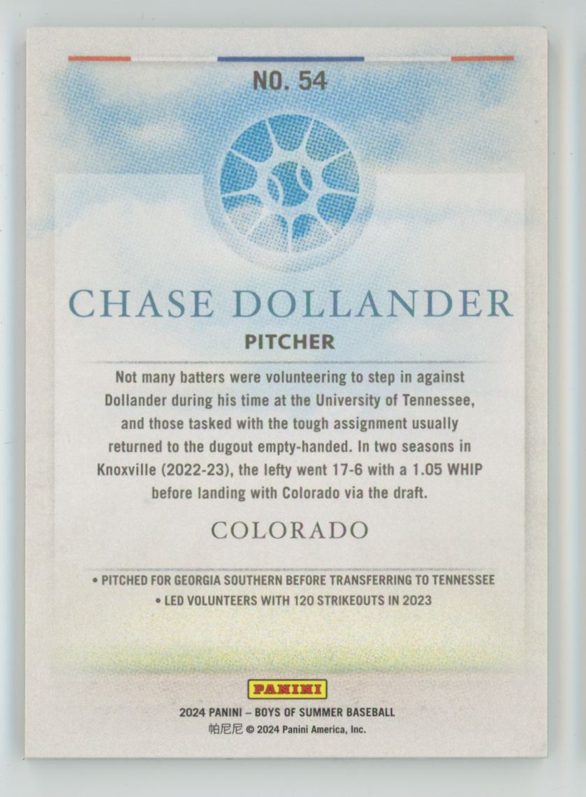 Chase Dollander 2024 Panini Boys of Summer Blue /99 #54 Colorado Rockies