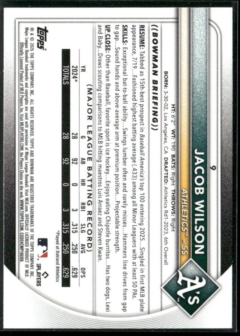 Jacob Wilson 2025 Bowman RC #9 Athletics