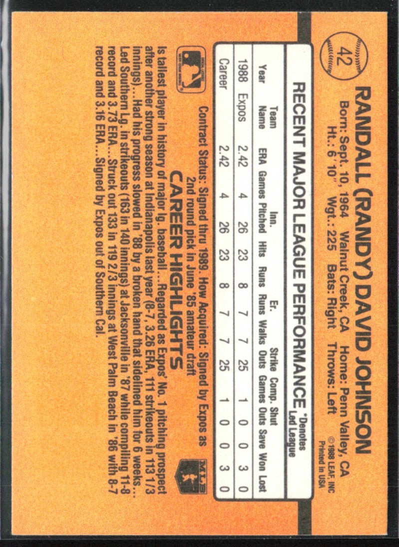 Randy Johnson 1989 Donruss RC #42 Montreal Expos
