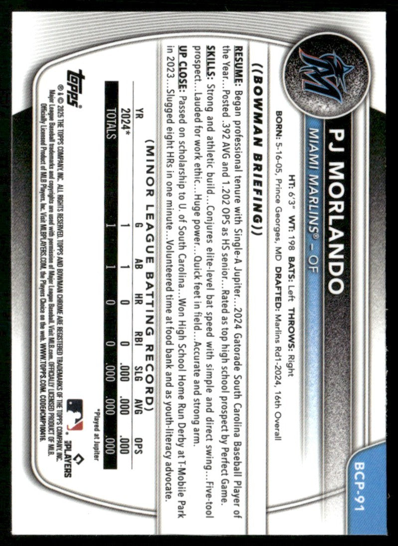 PJ Morlando 2025 Bowman Chrome 1st #BCP-91 Miami Marlins