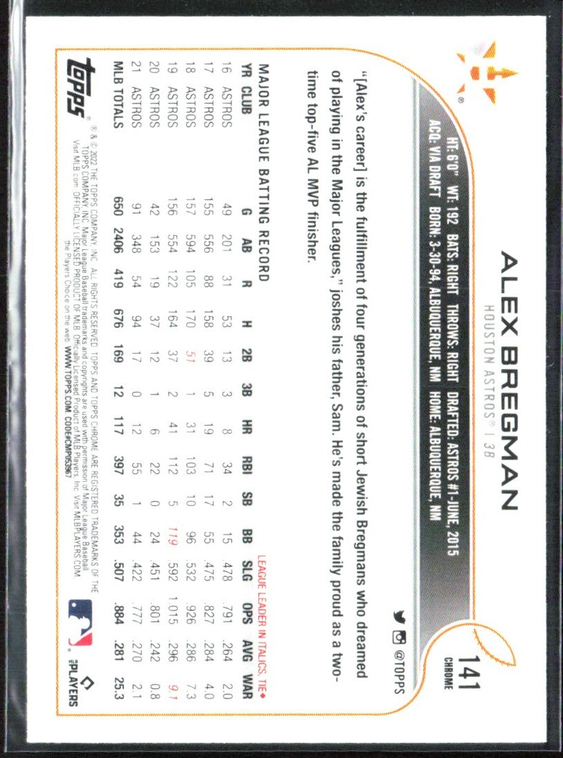 Alex Bregman 2022 Topps Chrome Sepia Refractor #141 Houston Astros