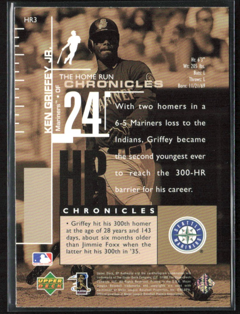 Ken Griffey Jr. 1999 SP Authentic Home Run Chronicles #HR3 Seattle Mariners