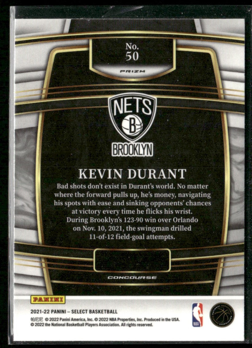 Kevin Durant 2021 Panini Select Concourse Orange Flash Prizm #50 Brooklyn Nets