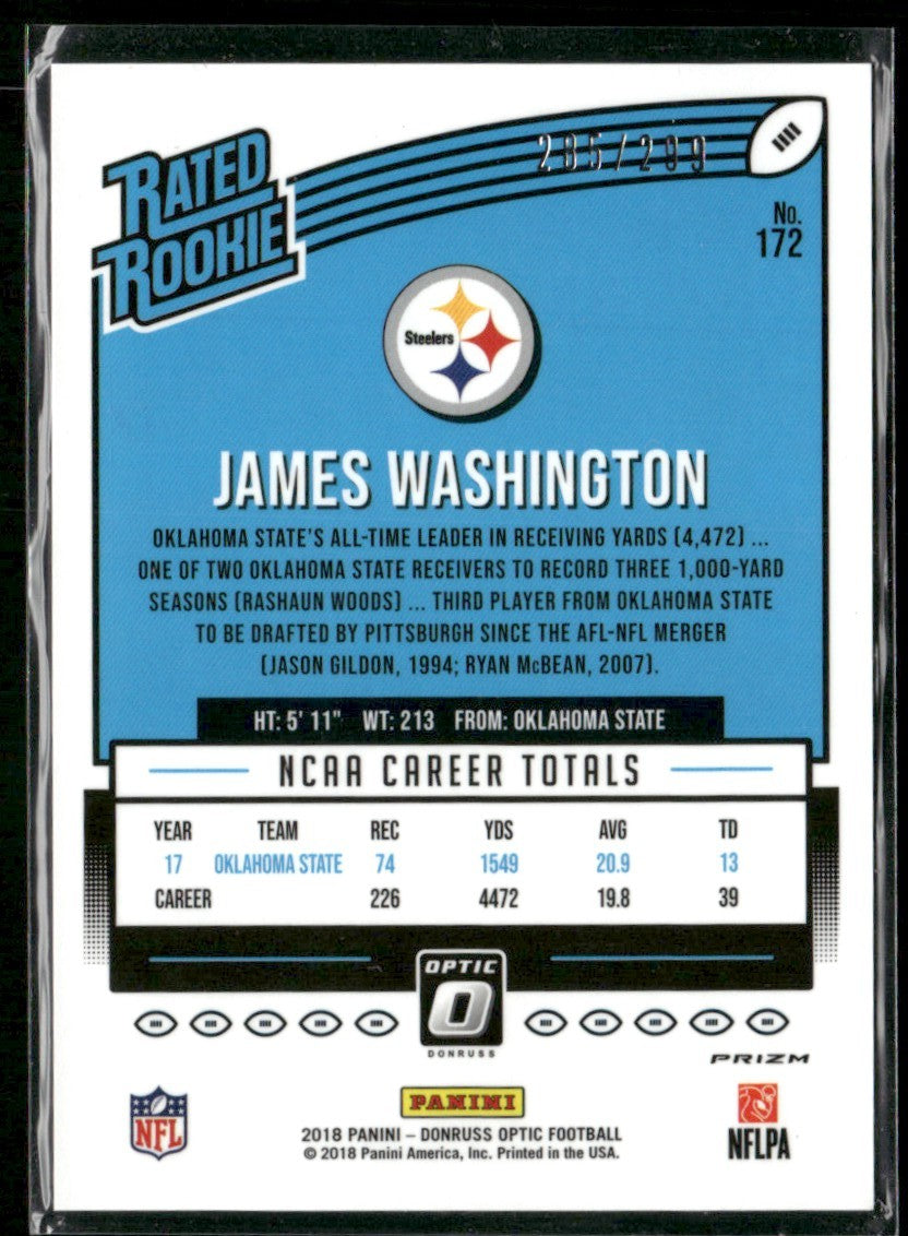 James Washington 2018 Donruss Optic Aqua Prizm RC /299 #172 Pittsburgh Steelers