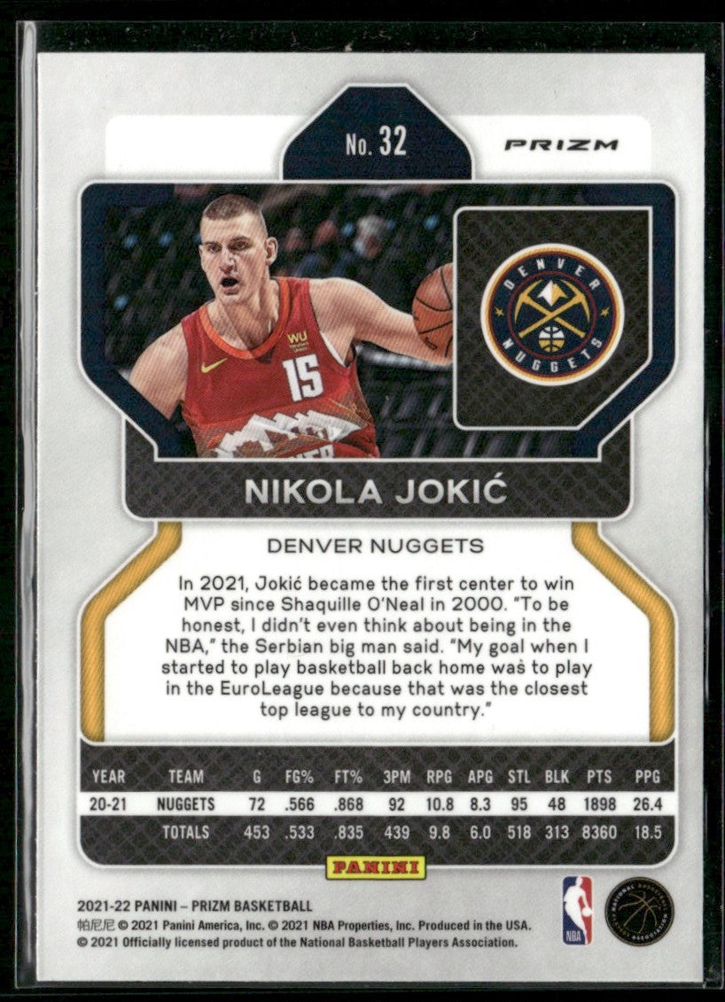 Nikola Jokic 2021 Panini Prizm Green #32 Denver Nuggets